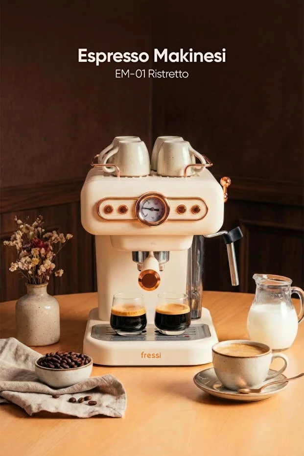 Espresso Latte Cappuccino Kahve Makinesi Süt Köpürtücülü 20bar Basınçlı